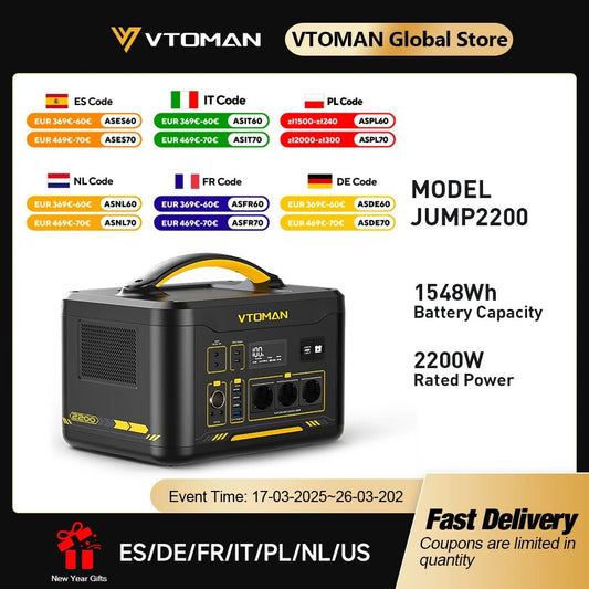 VTOMAN JUMP 2200 Portable Power Station 828/1548Wh Solar Generator for Home Camping - 