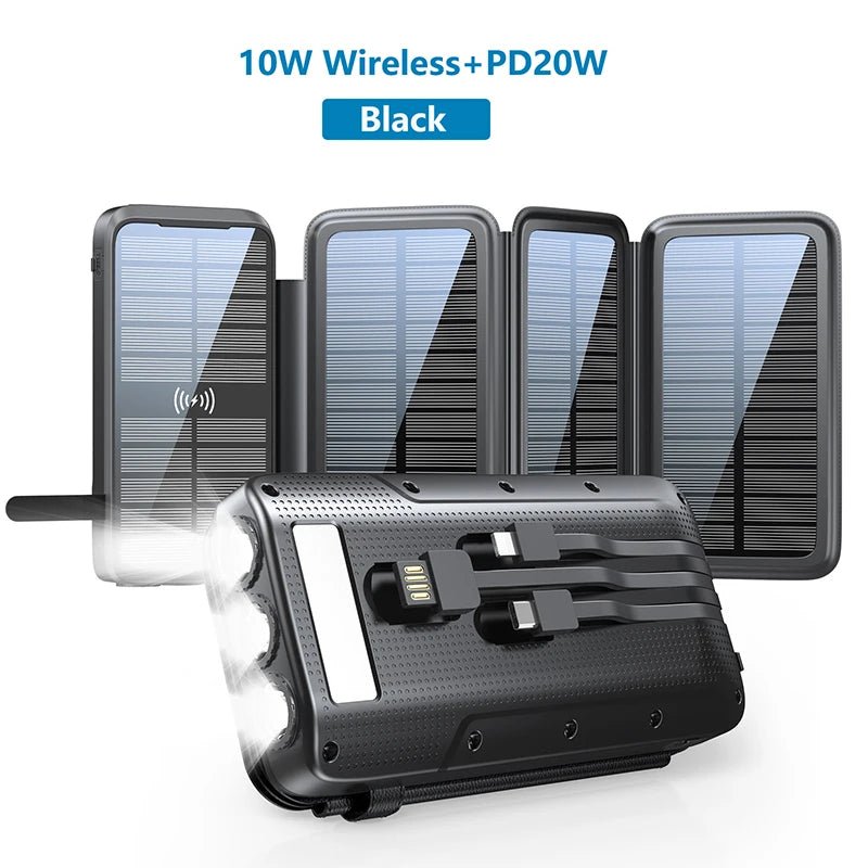 Waterproof Solar Power Bank 43800mAh Fast Wireless Charger - 