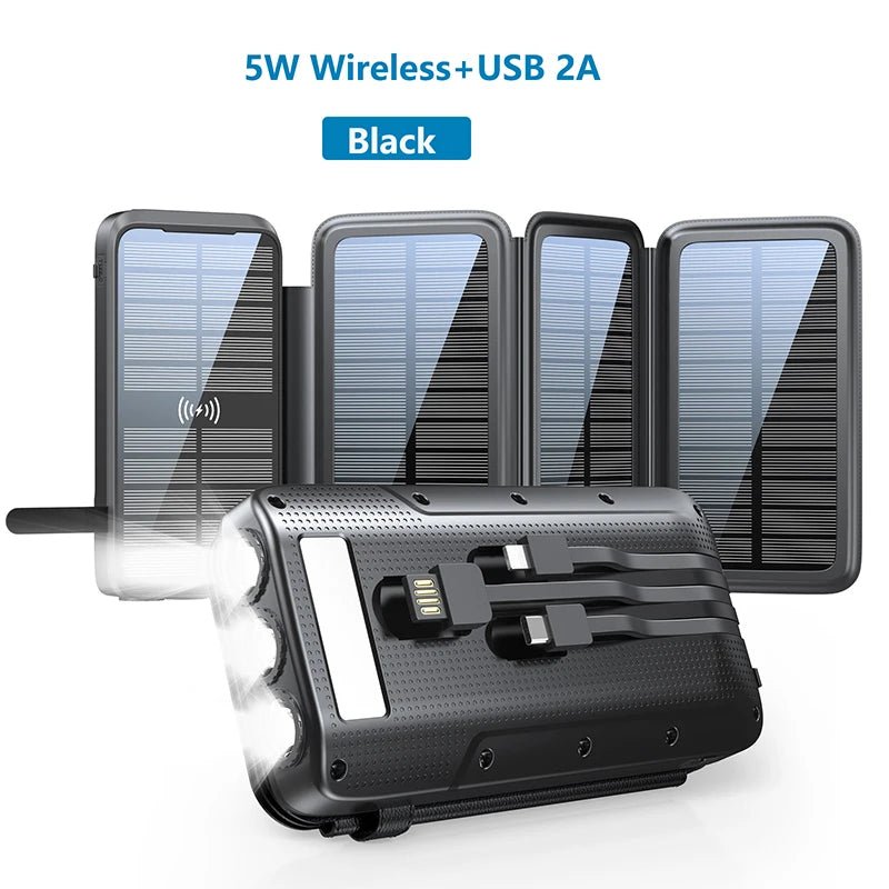 Waterproof Solar Power Bank 43800mAh Fast Wireless Charger - 