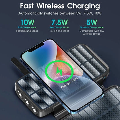 Waterproof Solar Power Bank 43800mAh Fast Wireless Charger - 