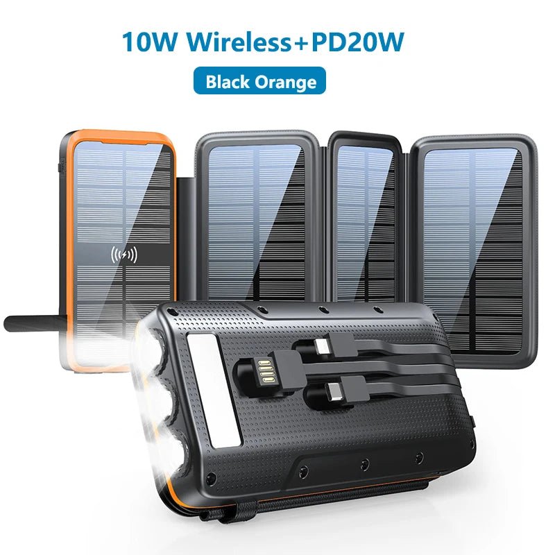 Waterproof Solar Power Bank 43800mAh Fast Wireless Charger - 